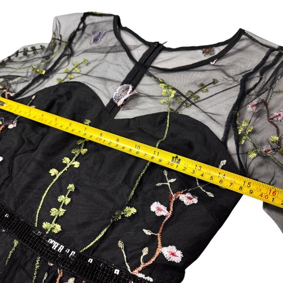 NWT JJ'S HOUSE Floral Embroidered Midi Dress Sz S Black Event Fairy Feminine - Picture 6 of 11